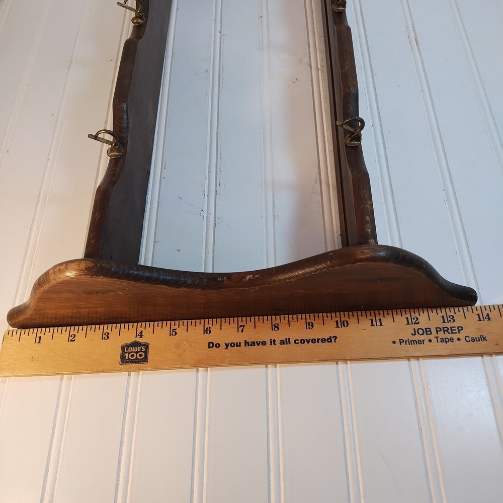 VTG Wood Wall Shelf Cup Saucer Plate 2 Tier Rack 6 Hook Farmhouse Country Retro - Picture 16 of 16